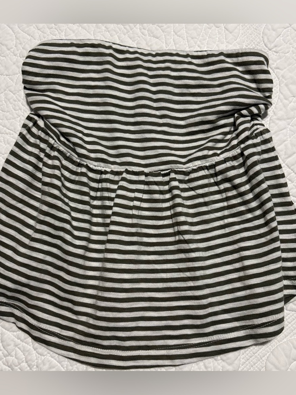 American eagle green and white striped strapless baby doll top